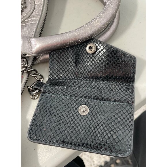 Sharif Legacy Caviar Snake Leather Satchel with Card Case Double Handle Silver - Picture 7 of 11